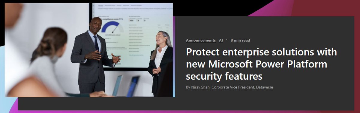JocelynP_PM's tweet image. 💥Announcing multiple new #PowerPlatform and #Dataverse #security features for the #AgeOfAI!💥

lnkd.in/gKXGC3dN

#AI #Copilot #MSSecure #CloudSecurity #GenerativeAI @Microsoft @MSPowerPlat