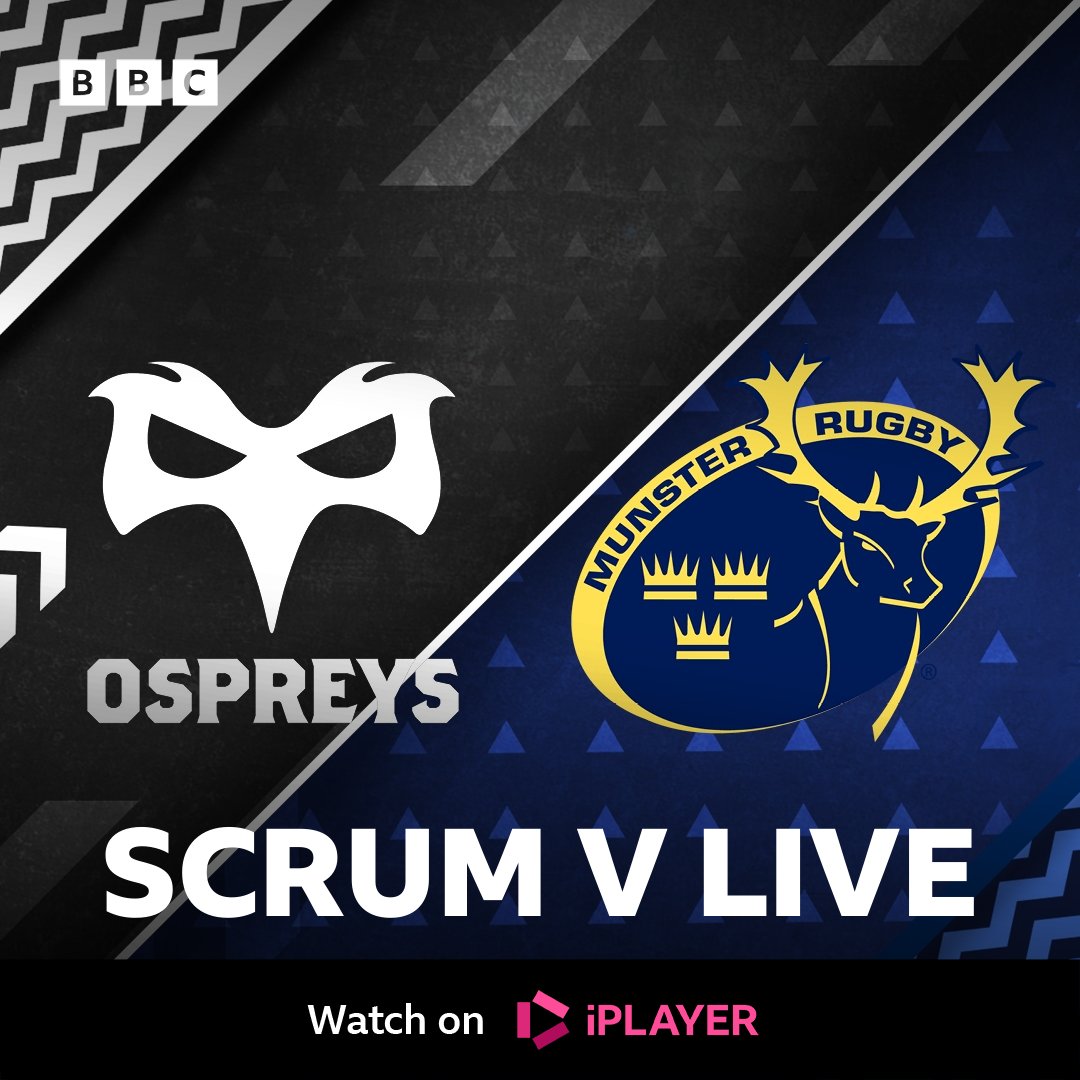 Sarra Elgan presents live action from the URC as Ospreys host URC champions Munster. Scrum V Live Tonight, 7.15pm, BBC Two Wales