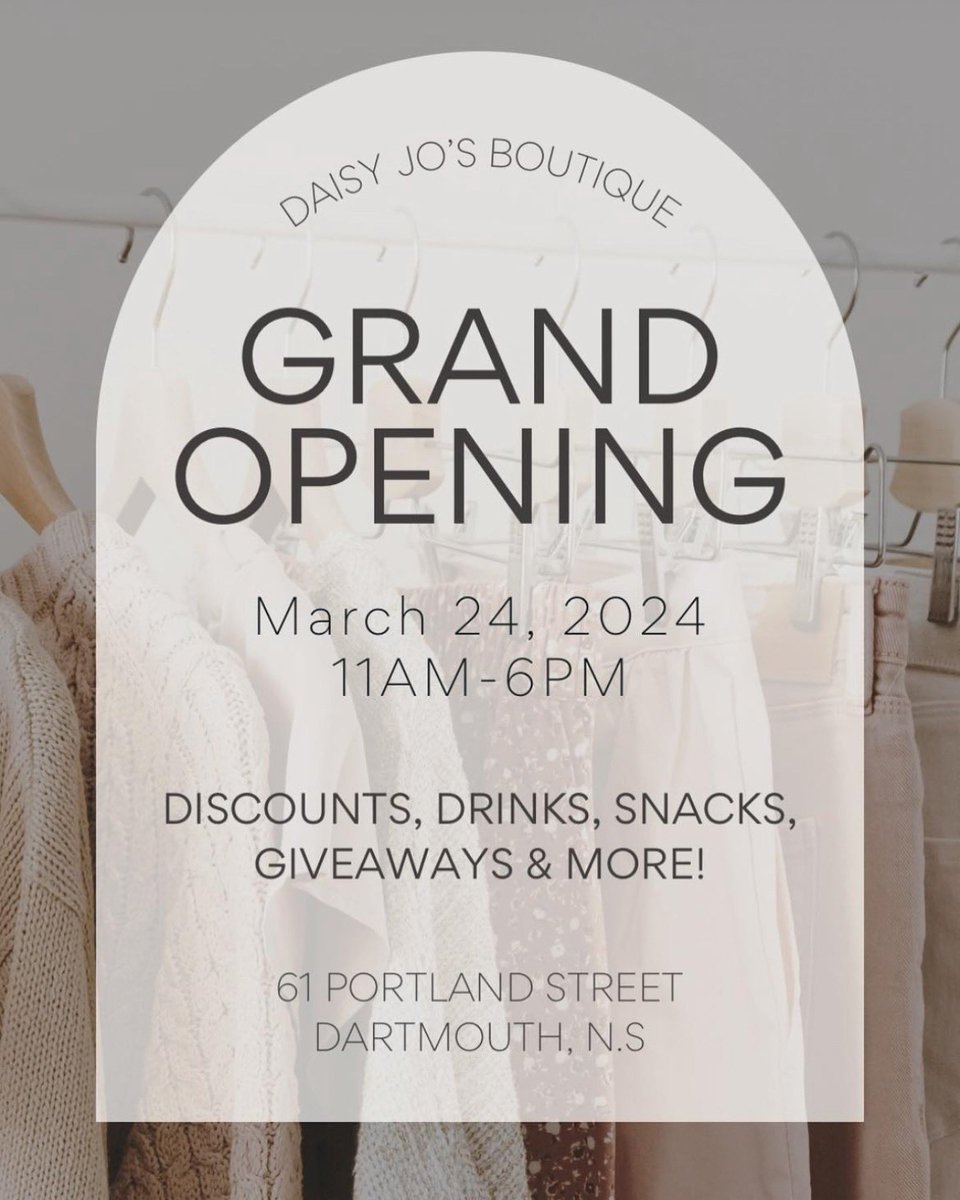 Daisy Jo’s Boutique is having a Grand Opening Event THIS SUNDAY, March 24 from 11am-6pm! Be sure to head downtown to pop into Daisy Jo’s (61 Portland St) for discounts, drinks, snacks, giveaways and lots of fun. Learn more about Daisy Jo’s: shoploveritual.com