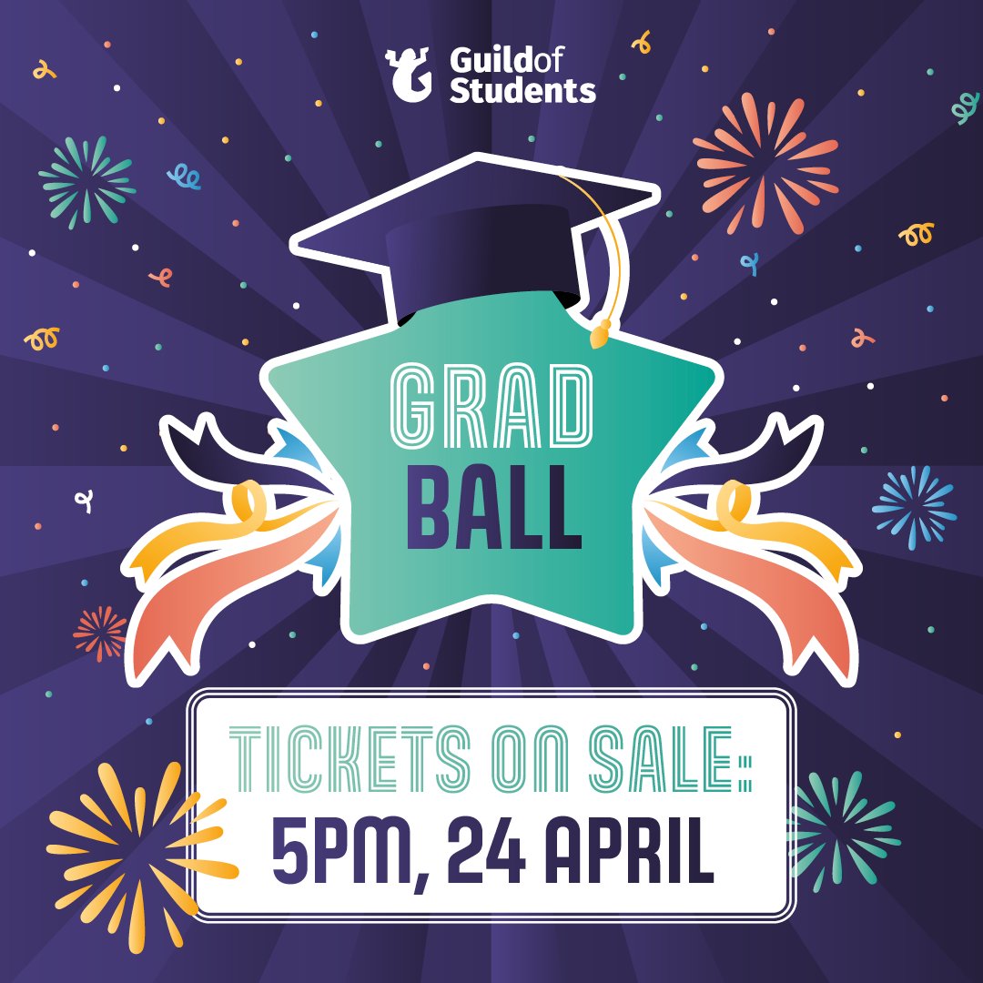 Grad Ball tickets will be going on SALE from 5pm on Wednesday 24th April 🥳 Learn more about Grad Ball and what you can expect: guildtickets.com Don't forget to save the date 🎉