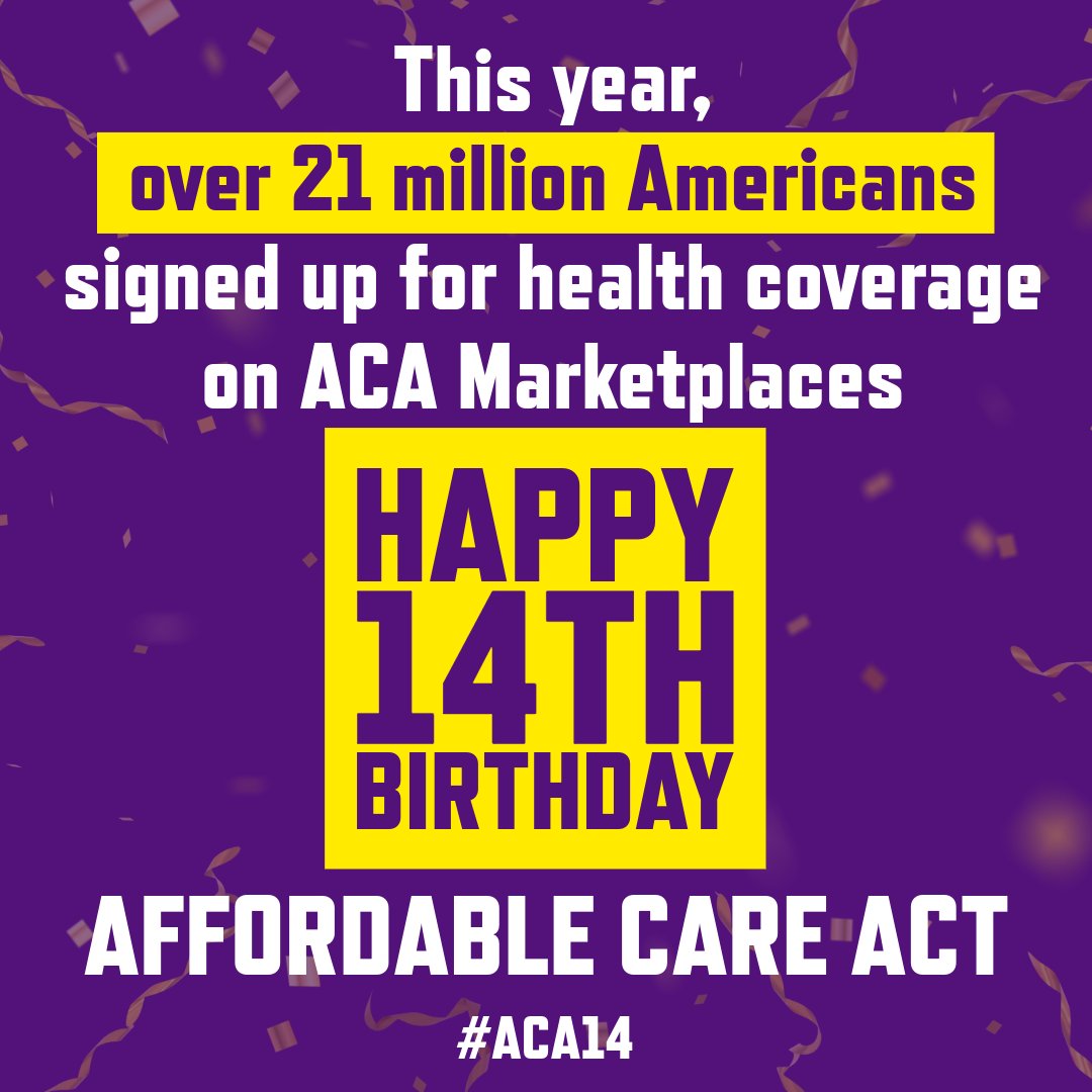 Today, we celebrate the #AffordableCareAct’s 14th anniversary! We support the Biden-Harris Administration’s commitment to protect and build on the #ACA, lowering costs and expanding coverage so that every American has the peace of mind that health insurance brings! #ACA14