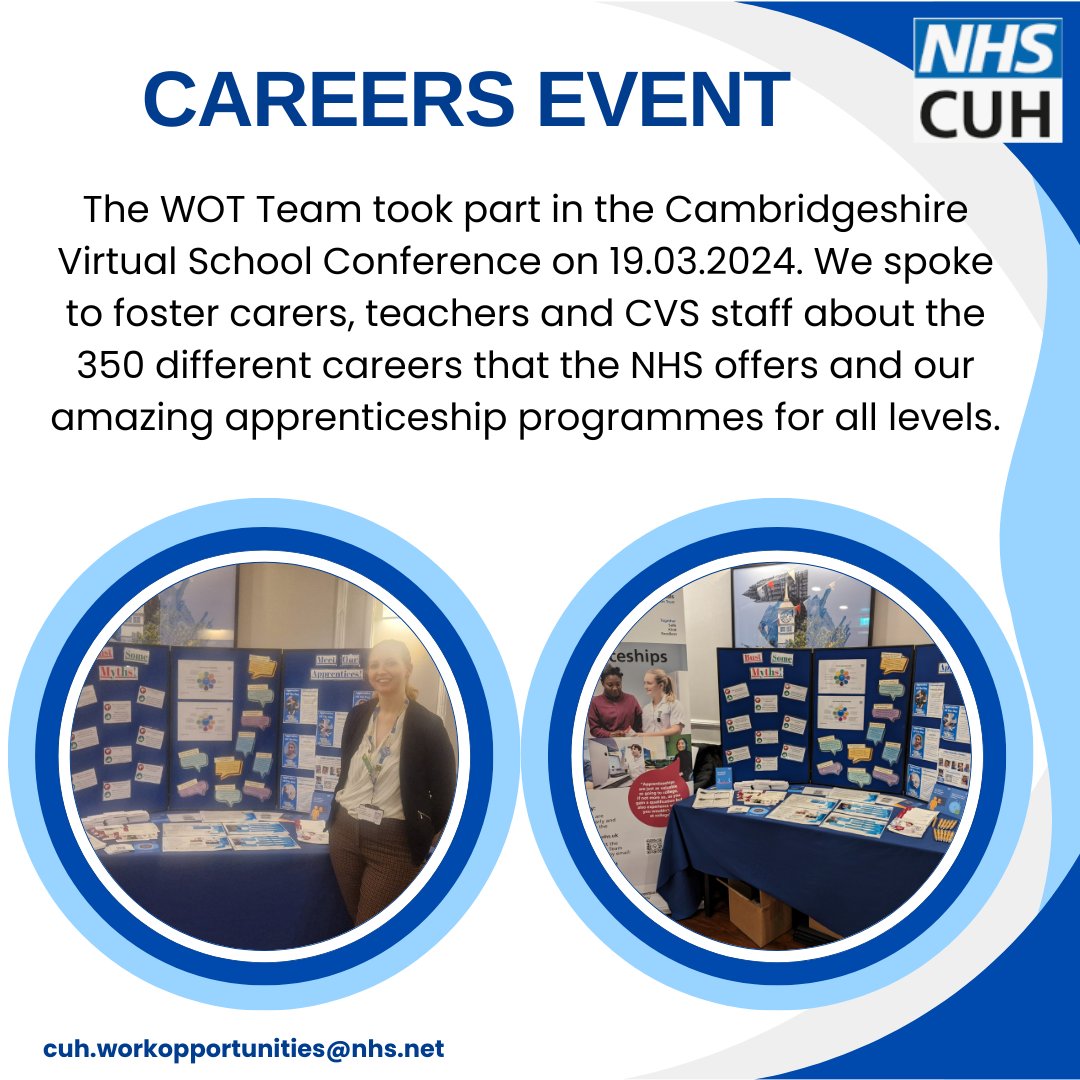 The WOT Team took part in the Cambridgeshire Virtual School Conference on 19.03.2024. We spoke to foster carers, teachers and CVS staff about the 350 different careers that the NHS offers and our amazing apprenticeship programmes for all levels.
#350careers #nhs #nhscareers