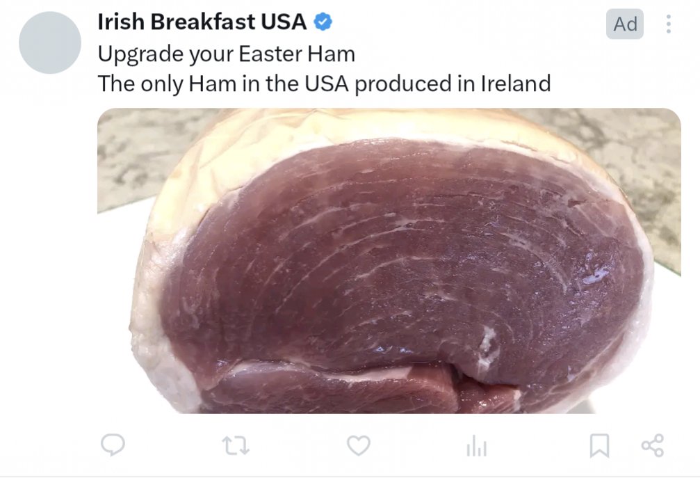 Remember when this website used to have adverts from brands on it. Like Gucci or Tescos or something. But now the adverts are about ham. Not even a link to say how to buy the ham. Just a picture of ham and some vague words.