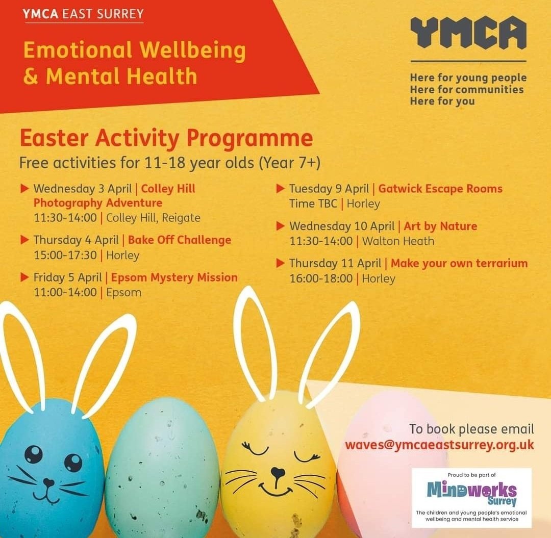 Join our Emotional Wellbeing & Mental Health team this Easter for free activities for young people aged 11-18 (Year 7+). These sessions are open to anyone experiencing wellbeing and mental health issues.
