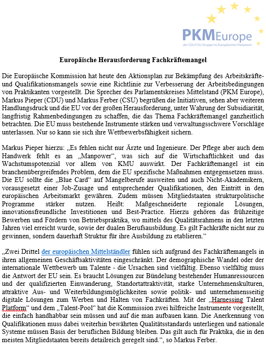 Bestehende Instrumente nutzen, Best Practice Beispiele promoten, digitales Potenzial ausbauen und regionale Lösungen bieten! Die Möglichkeiten im Kampf gegen den Fachkräftemangel sind vielseitig und ebenso vielseitig muss die Antwort der EU sein. <a href="/markuspieperMEP/">Markus Pieper</a> <a href="/MarkusFerber/">Markus Ferber</a>