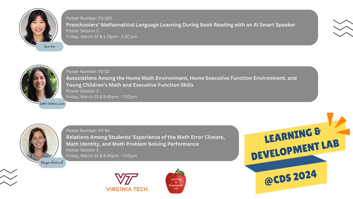 Caroline Hornburg (@cbhornburg) on Twitter photo Come check out the work <a href="/VT_HDFS/">VT Human Development & Family Science</a> graduate students in the <a href="/VTLearnLab/">Virginia Tech Learning & Development Lab</a> are presenting at the Cognitive Development Society conference this week! #CDS2024 <a href="/cogdevsoc/">Cog Dev Society</a> <a href="/MCLStrainee/">MCLStrainee</a> Come check out the work <a href="/VT_HDFS/">VT Human Development & Family Science</a> graduate students in the <a href="/VTLearnLab/">Virginia Tech Learning & Development Lab</a> are presenting at the Cognitive Development Society conference this week! #CDS2024 <a href="/cogdevsoc/">Cog Dev Society</a> <a href="/MCLStrainee/">MCLStrainee</a>