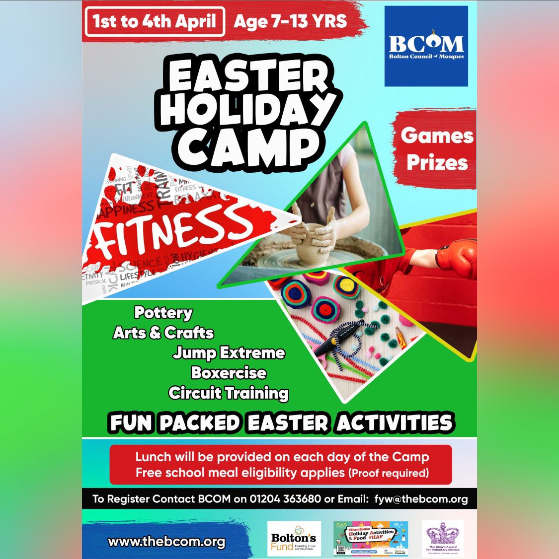 Registration for BCoM’s Easter Holiday programme are now open :) Please register your interest by 27th March. Free school meals eligibility applies. #boltonsfund #teambolton #haf2024 #easterhaf2024