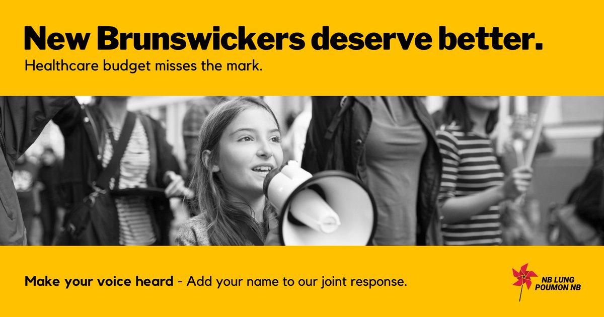 NBlung's tweet photo. New Brunswickers Deserve Better! The 2024-25 Provincial budget fails to make significant investments in healthcare. 

Add your name to our joint response and let the government know that the status-quo isn't good enough for our growing, aging population!

https://t.co/JHao0ovMS5 https://t.co/kjRNoW7JCl