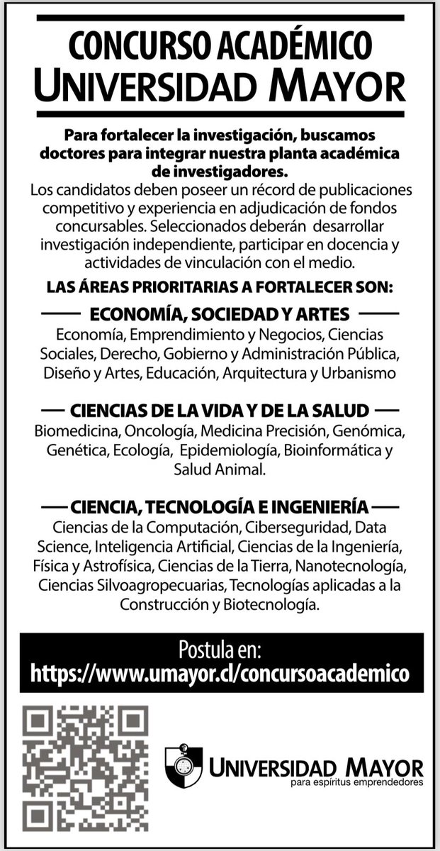 📣📣 concurso para investigadores de la @umayor_ 📣📣 a ver si interesa sumar al bello #Temuco y sus paisajes💚