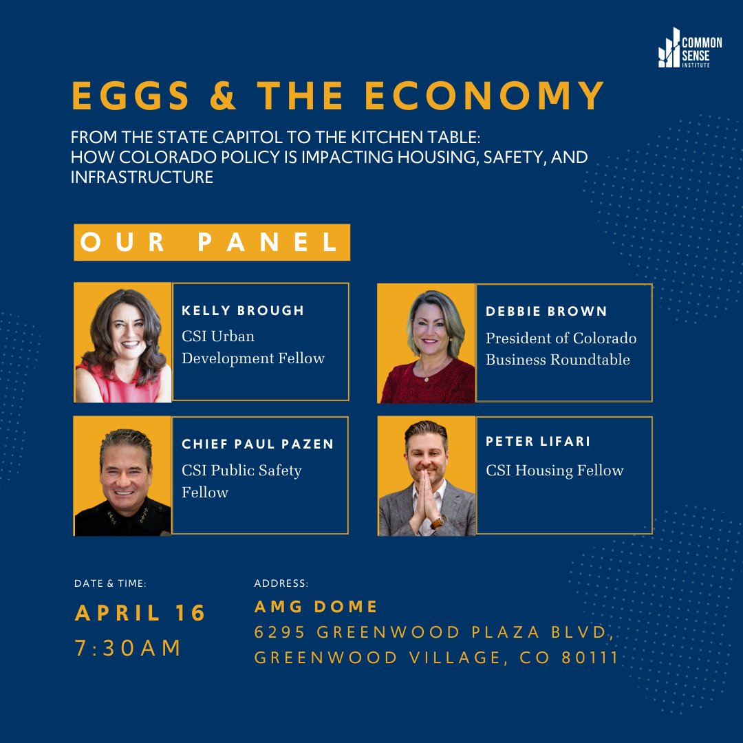 Join me on April 16th at 7:30am for a discussion at @CSInstituteCO 'Eggs & the Economy.' From the State Capitol to your Kitchen Table. We'll be discussing the impact of Colorado's policies on housing, safety, and #infrastructure . @ColoradoBRT