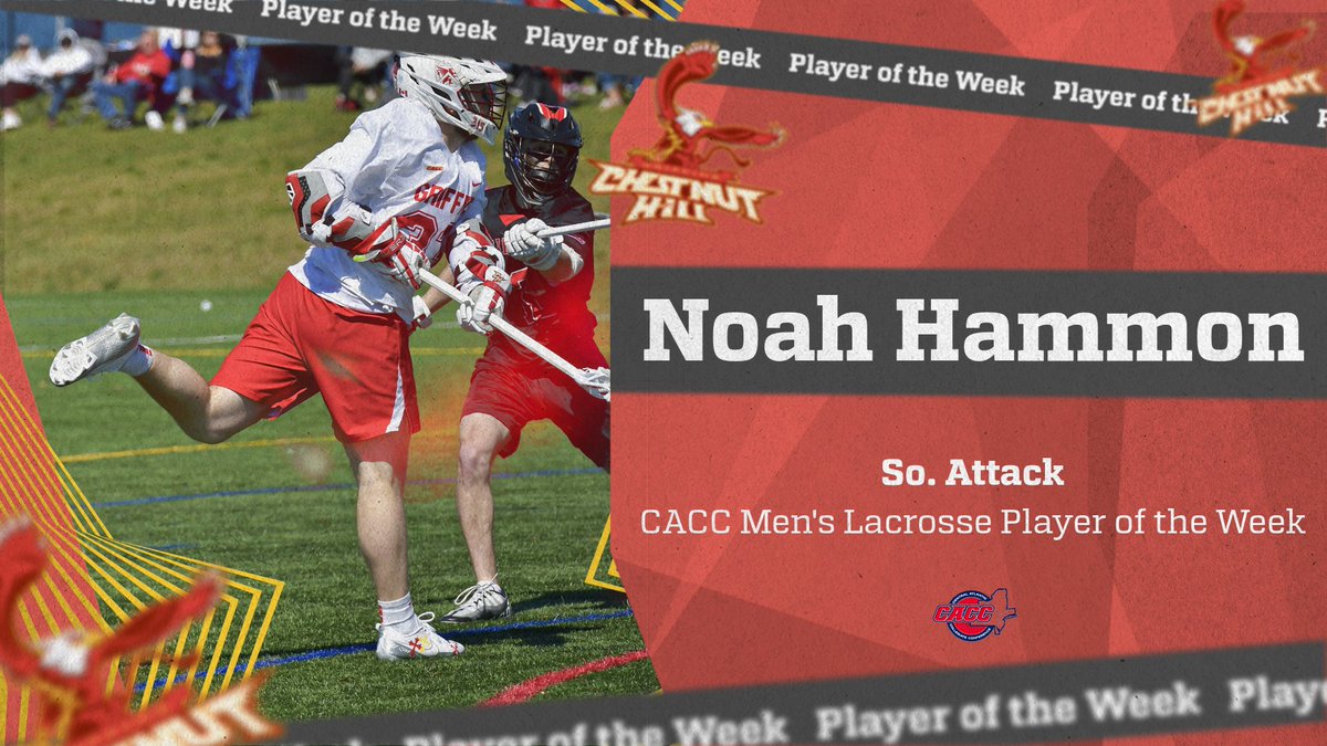Congratulations to @gogriffslax   Noah Hammon!  Noah was named the CACC Men's Lacrosse Player of the Week after scoring 10 goals in the Griffins' two wins last week!

He also had six ground balls and two caused turnovers!

#GriffinPride <a href="/ChestnutHill/">Chestnut Hill College</a>