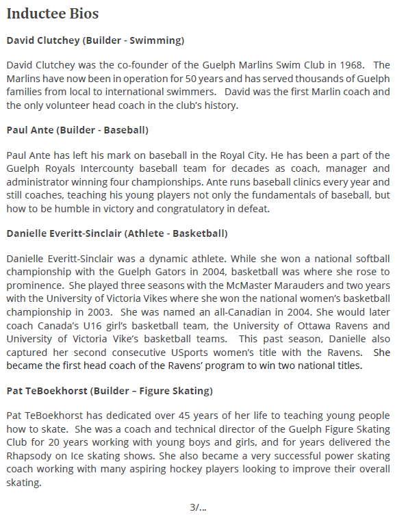 GuelphSportsHOF's tweet photo. The 2024 Induction Class for the Guelph Sports Hall of Fame has been announced:  David Clutchey, Paul Ante, Danielle Everitt-Sinclair and Pat TeBoekhorst are this years inductees.  Dinner Wed. May 17th at ICC in Guelph. https://t.co/zUZnBDQ5Nr