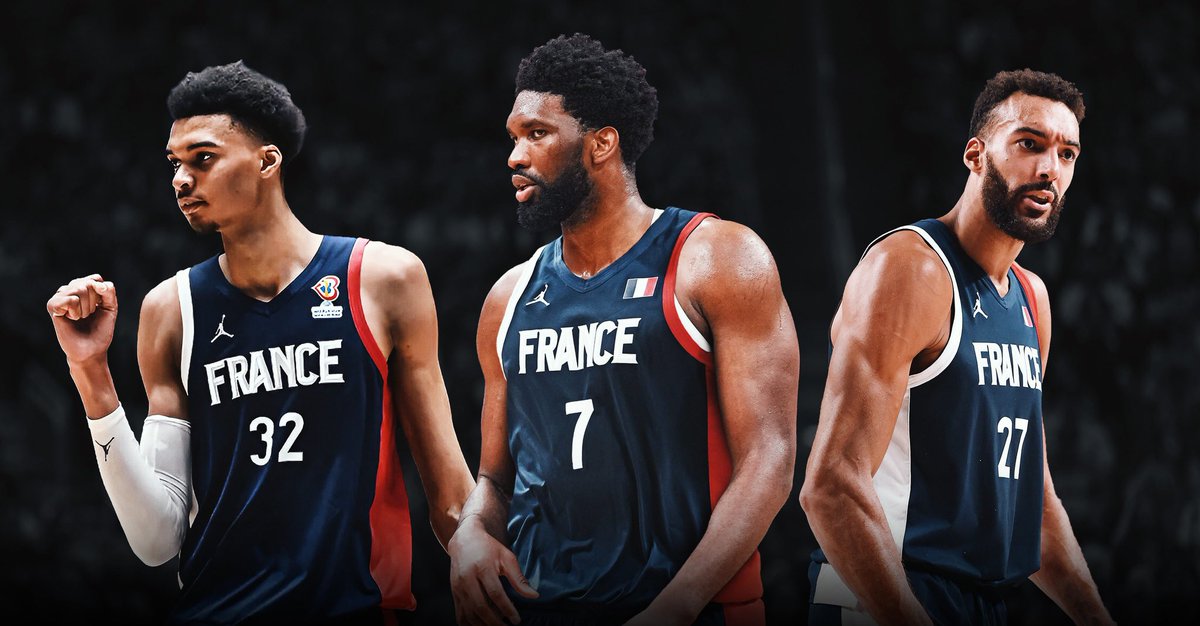 TheDunkCentral's tweet photo. France had planned to start Victor Wembanyama at small forward alongside Joel Embiid and Rudy Gobert before Embiid joined Team USA, per @TheAthletic 

Imagine this frontline 🤯

(Via https://t.co/94q6lxbOID) https://t.co/c76I1CL5f4