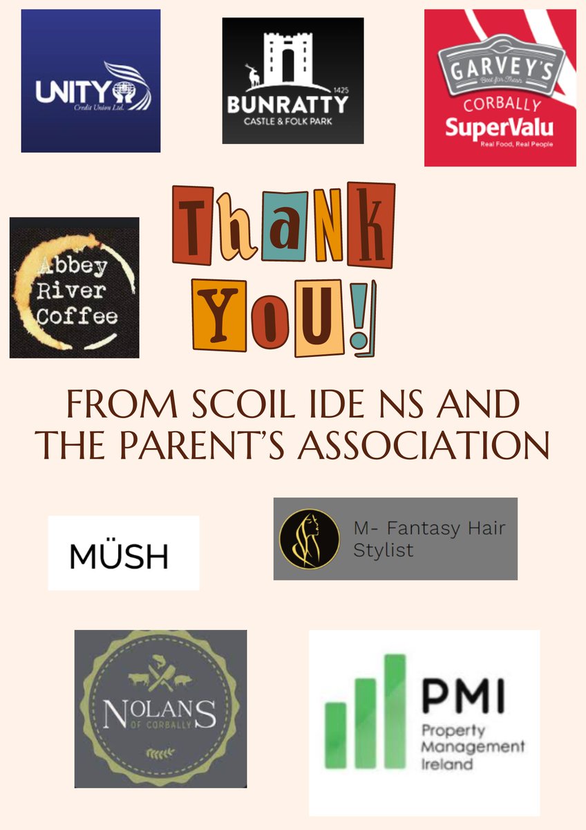 Thanks to the businesses who supported our PA's Quiz night. It was great craic & we raised €2,000. @AR_Coffee13 @adaremgc_1900 @AuraLeisureIrl @BunrattyCastle @EscapeLimerick @hookandladder2 @HuntMuseum @lidl_ireland @LimerickStrand @mushireland @TheLunchBag_ @GarveysCorbally 👍