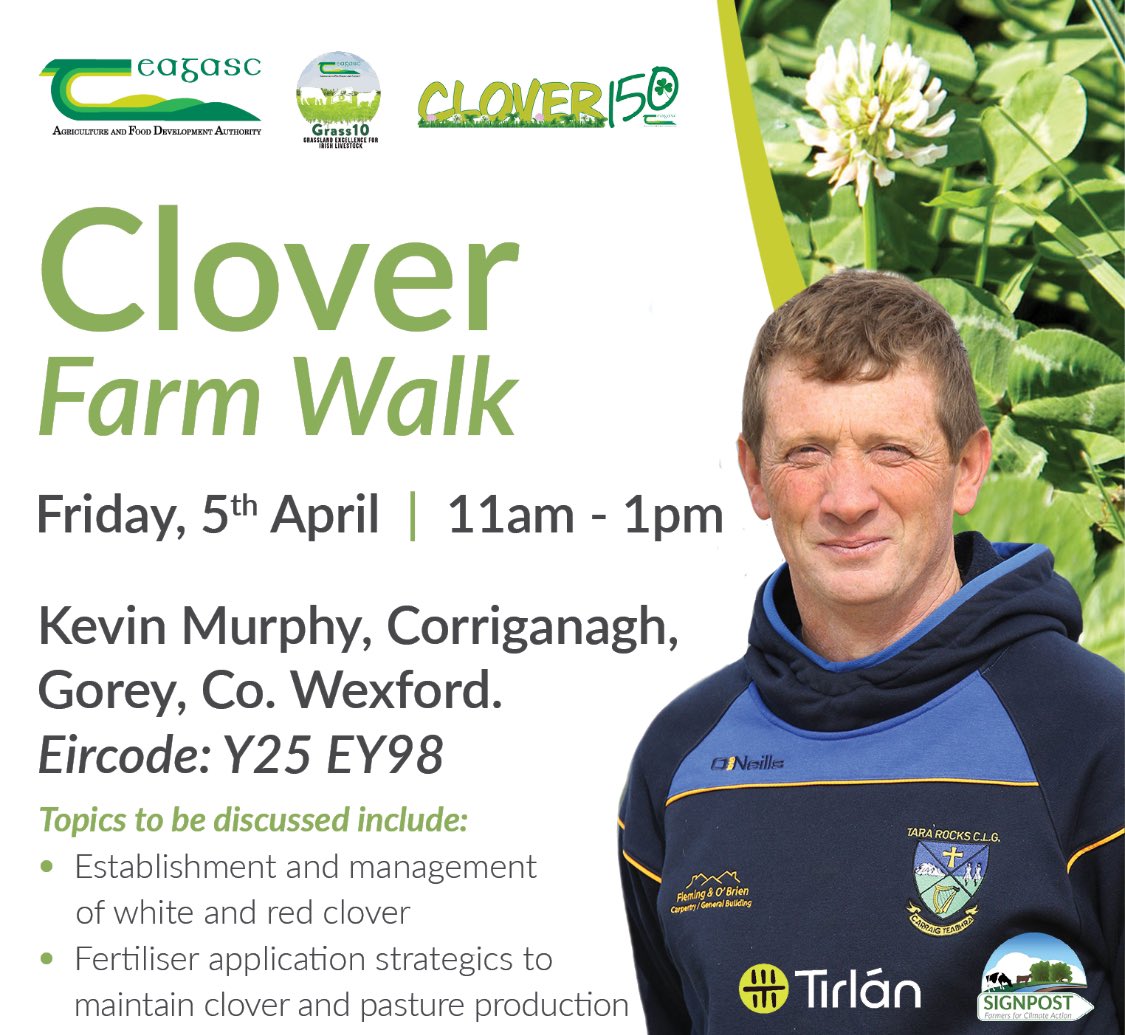 This the season for farm walks! Looking forward to welcoming all farmers to the <a href="/teagasc/">Teagasc</a> Clover ☘️ farm walk in Kevin Murphys, Gorey Y25 EY28 on Friday 5th April at 11am. All are welcome