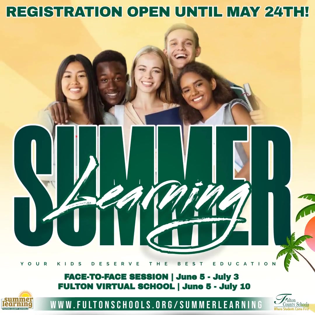 Summer Learning Registration is open until May 24, 2024. To learn more about the specific programs visit fultonschools.org/summerlearning. We look forward to providing educational opportunities to your students during the summer months. #FCSsummerlearning #FCSbettertogether