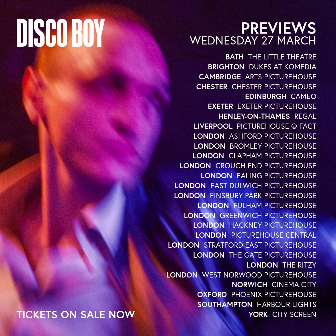 DISCO BOY is @picturehouses Discover film of next week - with preview screenings across the UK on 27 March. 🎟️Find your nearest cinema and book tickets here: picturehouses.com/event-details/…