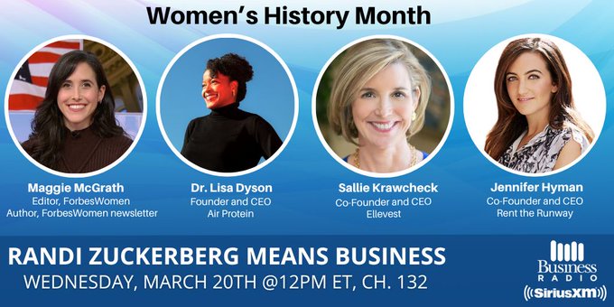 🚀 Get ready to be inspired TODAY at 12pm ET as we dive deeper into celebrating #WomensHistoryMonth! 🚀 ♀️ @McgrathMag on the #Forbes3050 Summit 🌬️ @AirProtein on Reimagining Food Creation 💸 @Ellevest's @SallieKrawcheck on Reaching $2B👏 👗 @RenttheRunway on Giving $1M to Women…