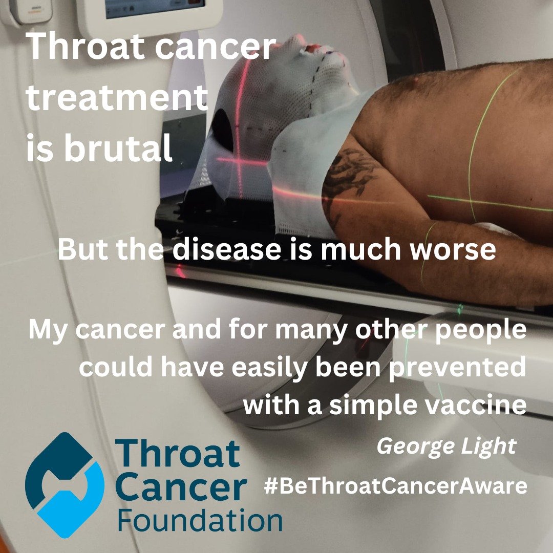 George's throat cancer was caused by HPV.   Read up about HPV, how it causes some cancers and why making sure our teenage kids are vaccinated will prevent them from developing several HPV related cancers, including throat.

throatcancerfoundation.org/hpv

#ThroatCancer #HPV