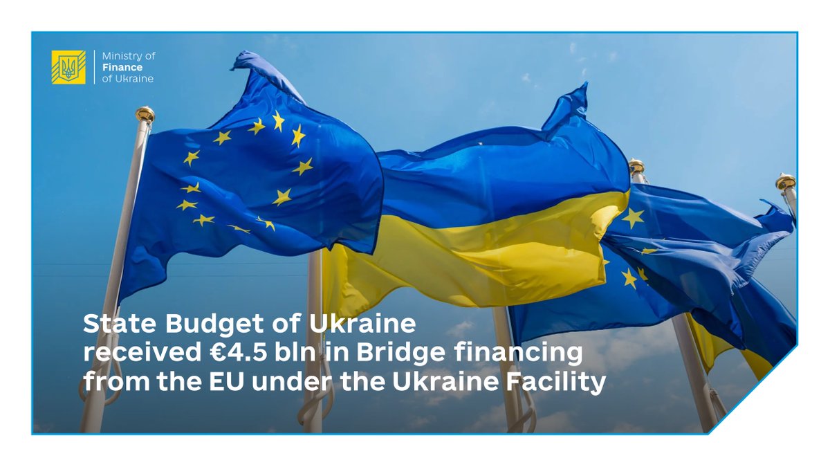 Today,🇺🇦received the first tranche of EUR 4.5 bn from the EU in bridge financing under the Ukraine Facility. Financing from the🇪🇺continues to play an important role in keeping its economy safe throughout the war. Grateful for timely and much-needed support @EUDelegationUA