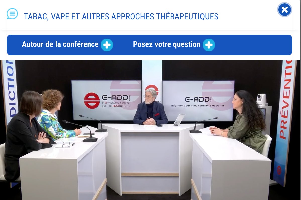 PatrickFavrel's tweet photo. #EADD 2024 : #tabac #vape &amp; pas que

👉 Surtout à ne pas manquer @Sante_Gouv ❗️
•Marion Adler -Médecin généraliste -Tabacologue
•Sarah Coscas -Psychiatre Addictologue Praticien Hospitalier
•Françoise Gaudel -Tabacologue -Directrice de  @JeNeFumePlus
https://t.co/g5G5S357bo https://t.co/L2gWLwHOfb