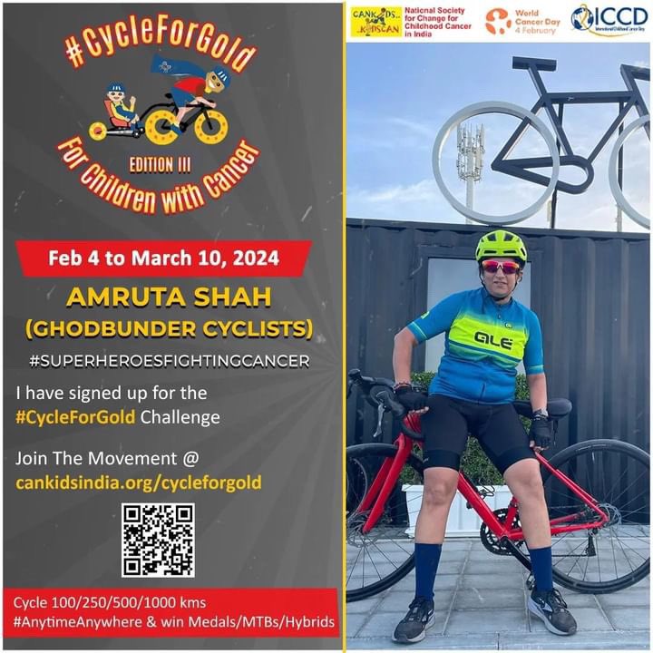 Big supporter of #CycleForGold, #superhero @AmrutaShah gifted cycle to Meenu Vishwakarma, an Acute Lymphoblastic Leukemia cancer survivor. Thank you Amruta for your support. You make us proud. #humansofgold #childhoodcancer #childhoodcancerawareness #cycleforacause