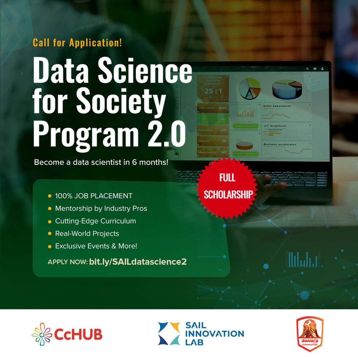 The application for the Data Science for Society Program 2.0 is currently open at @sailnigeria

Embark on the journey to become a Data Scientist in just 6 months!

Apply Now: bit.ly/SAILdatascienc…

#DoingGood