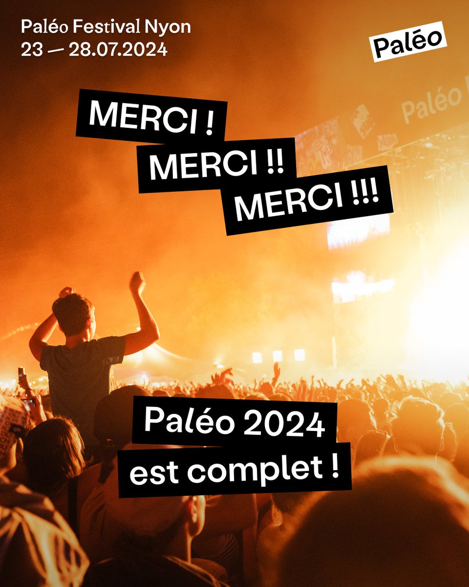 🎉 PALÉO 2024 EST COMPLET! 🎉

Du fond du cœur, un IMMENSE merci! 🥹😍

On se réjouit de faire la fête avec vous pendant cette folle semaine de Festival qui nous attend! 🥳

YEAH!
#paleofestival #paleo2024