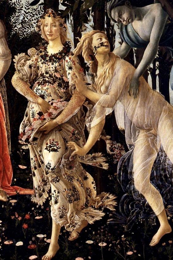 #arte * #20Marzo #EquinoziodiPrimavera PRIMAVERA, Flora & Zefiro ( dettaglio ) 1482 #GalleriadegliUffizi  Firenze #Botticelli 🌼