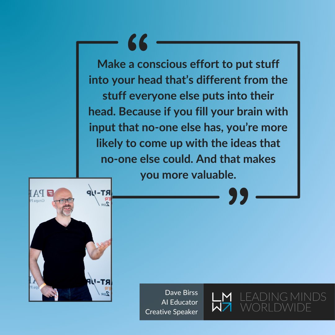 To find out more about @DaveBirss contact us now!

#LeadingCreativeSpeakers #KeynoteSpeaker #LinkedinLearning #ConferenceSpeaker #CriticalThinking #ThoughtLeader #CreativeMasterclass #AI #ChatGPT #ShatteringAssumptions #BetterResults #NewIdeas #NeuroScience #HowToGetToGreatIDeas