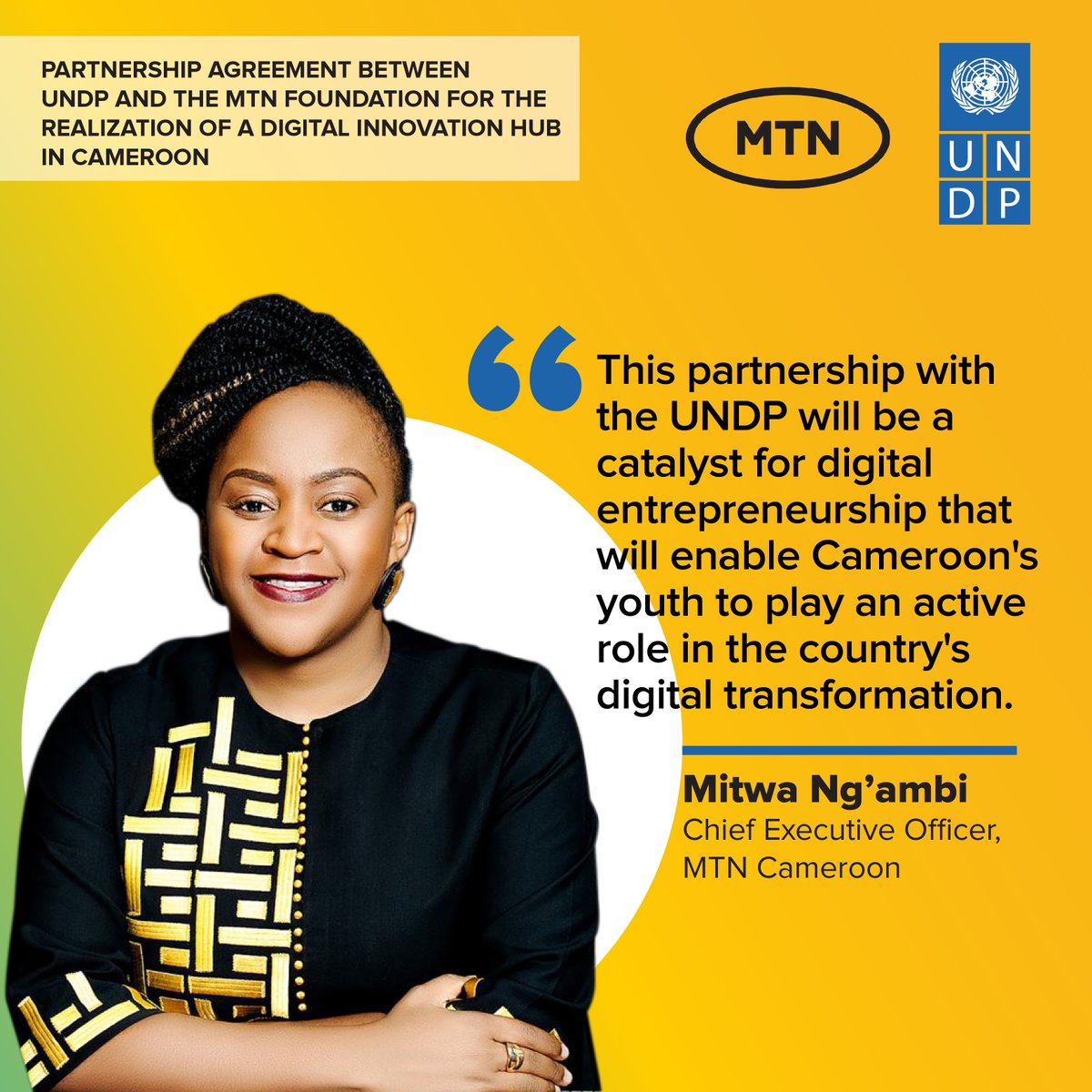 .@mkngambi, CEO of @MTNCameroon, highlights the important role the Digital Innovation Hub as a game-changer for digital entrepreneurship and youth development in Cameroon. #DoingGoodTogether #SDG9 #SDG17