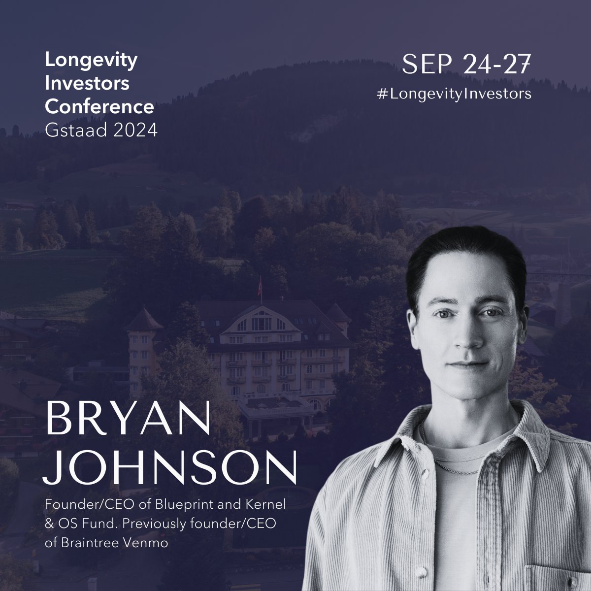We're thrilled to announce that @bryan_johnson, the world's most measured human and visionary entrepreneur, will be joining us as a speaker at the Longevity Investors Conference 2024, held at the exquisite @BellevueGstaad in Gstaad, Switzerland. 🚀 From selling Braintree Venmo…