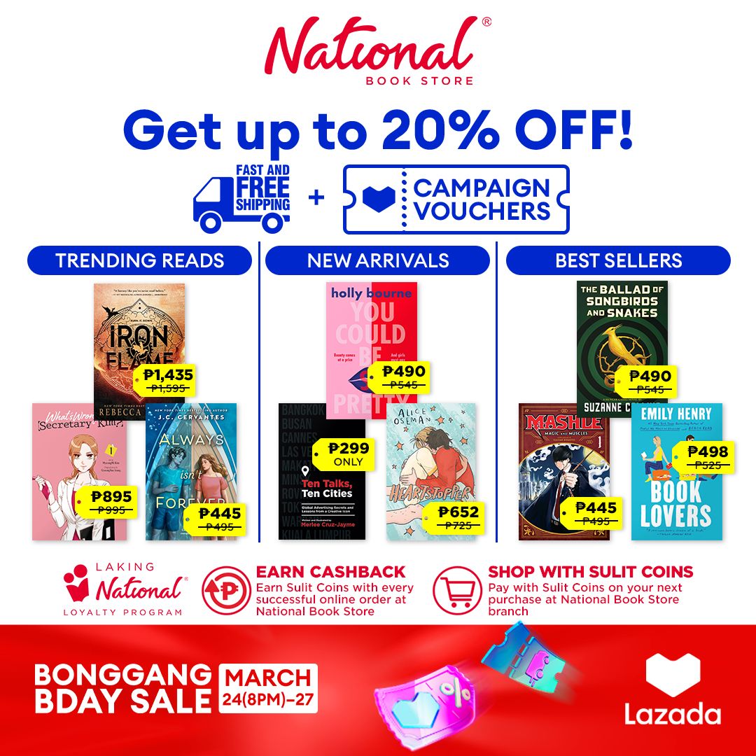 Enjoy the @LazadaPH BONGGANG BIRTHDAY SALE and get up to 20% OFF + FREE SHIPPING + CAMPAIGN VOUCHERS at #NationalBookStore: lazada.com.ph/shop/national-… Sale runs from 8:00 PM on March 24 until March 27, 2024. #Lazada #LazadaPH #BonggangBirthdayFest #Sale #NBSsale #SulitSaNBS