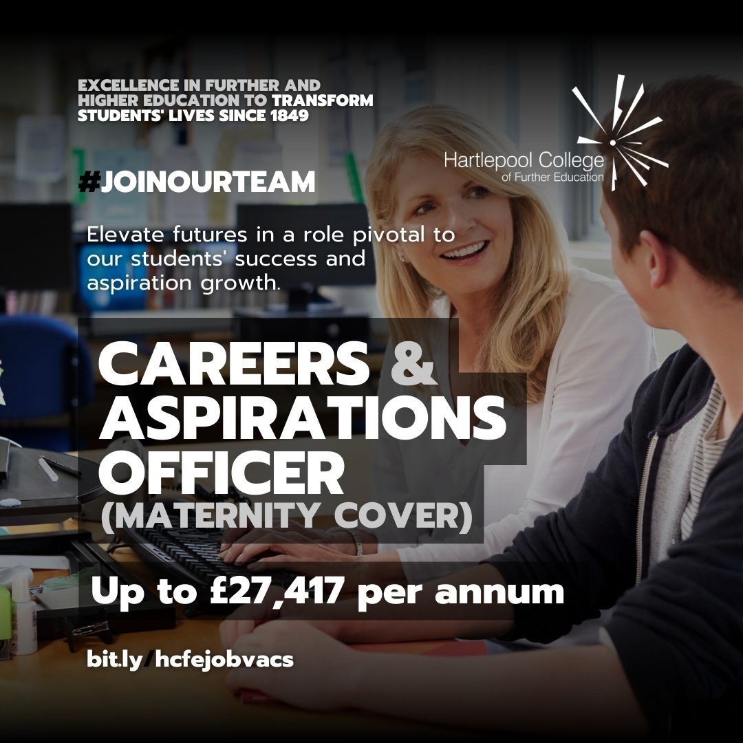 #JoinOurTeam CAREERS & ASPIRATIONS OFFICER (Maternity Cover) Help shape futures in this key role. 🔹Full-time (Temporary) 🔹Salary: Up to £27,417 🔹37 hrs/week 🔹Apply by 28/03/2024, 9AM Info & Apply: bit.ly/hcfejobvaccao #TransformingLives #HCFEJobVacs #Recruitment