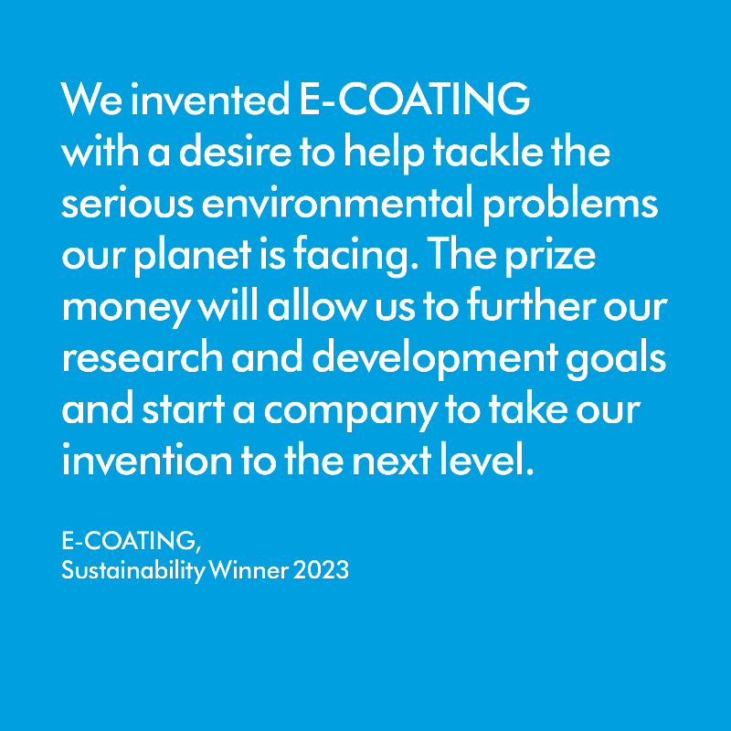 JamesDysonAward's tweet photo. E-COATING, Sustainability Winner 2023, uses waste glass bottles to make an innovative paint like solution. Once applied to the exterior, the glass in the paint reflects sunlight, reducing the amount of electricity needed to cool the building ☀️

#JamesDysonAward2024 #EntriesOpen