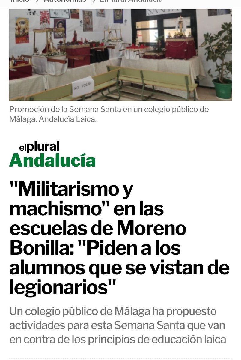 📣"Militarismo y machismo" en las escuelas de Moreno Bonilla: "Piden a los alumnos que se vistan de legionarios"

#LaEscuelaInclusivaEsLaica

👇📲🗞
elplural.com/autonomias/and…
