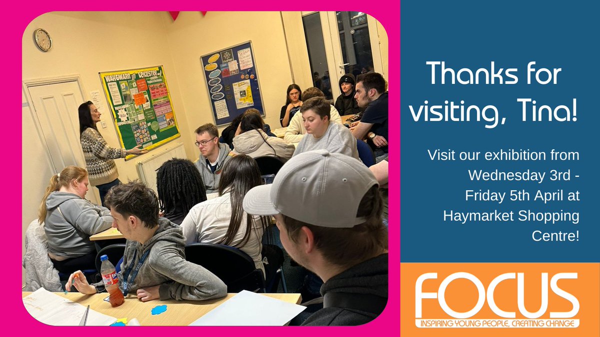 Last week, our Leicestival group had a visit from Tina Barton from the @DocMediaCentre, who gave a workshop on how to make an exhibition successful. This knowledge will be invaluable for our young people's exhibition from 3rd-5th April! #FocusCharity #YoungPeople #YouthWork