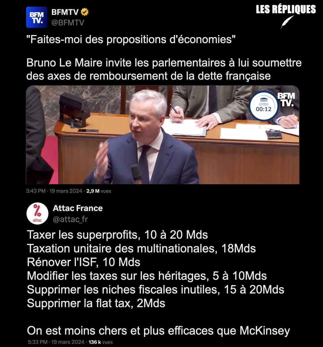 La demande du ministre de l'Économie @BrunoLeMaire aux parlementaires pour faire des économies dans les caisses de l'État @attac_fr