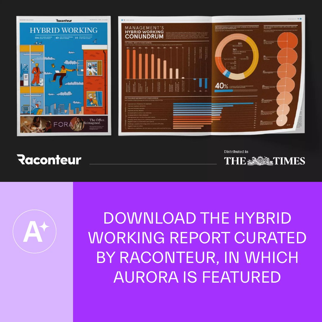 Aurora is excited to have been highlighted in the Hybrid Working Report curated by Raconteur. 💪🏼

Download and read the full report here: aurora.co.uk/raconteur-x-au…