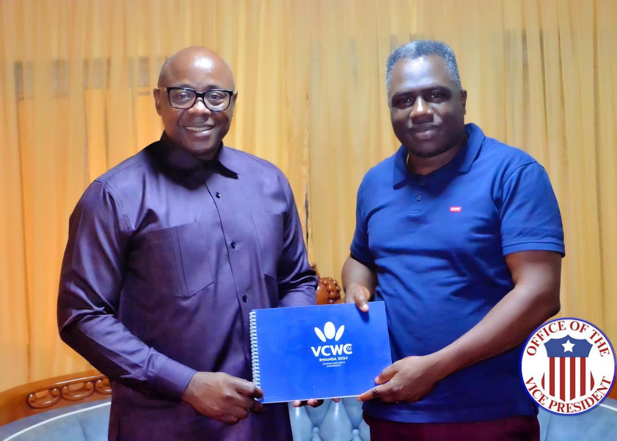 The Chairperson VCWC @FredSiewe also met with the Vice President of Liberia, H.E. Jeremiah Koung to discuss avenues of collaboration for the upcoming @VCWC2024 in Rwanda from the 1st September. #Sports can be driver for development in Liberia & beyond.
