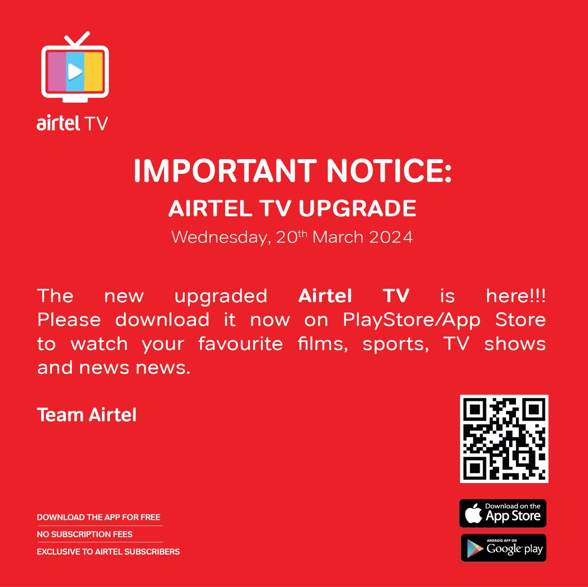 The upgraded #AirtelTV app brings your favourite movies, sports, shows, and news directly to your smartphone. 🎬🏆📰 Why wait? Download today on Playstore/App Store! Click here bit.ly/3NW5SYL