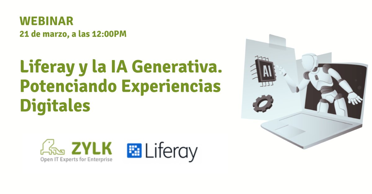 Aprovecha el potencial que tiene #LiferayDXP en su integración con la #IA. Reserva plaza en nuestro #webinar. Mañana jueves, 21 de marzo, a las 12.00 p.m.  👉lnkd.in/d8Rt7Fdf  #InteligenciaArtificial #Innovación #ExperienciaDigital