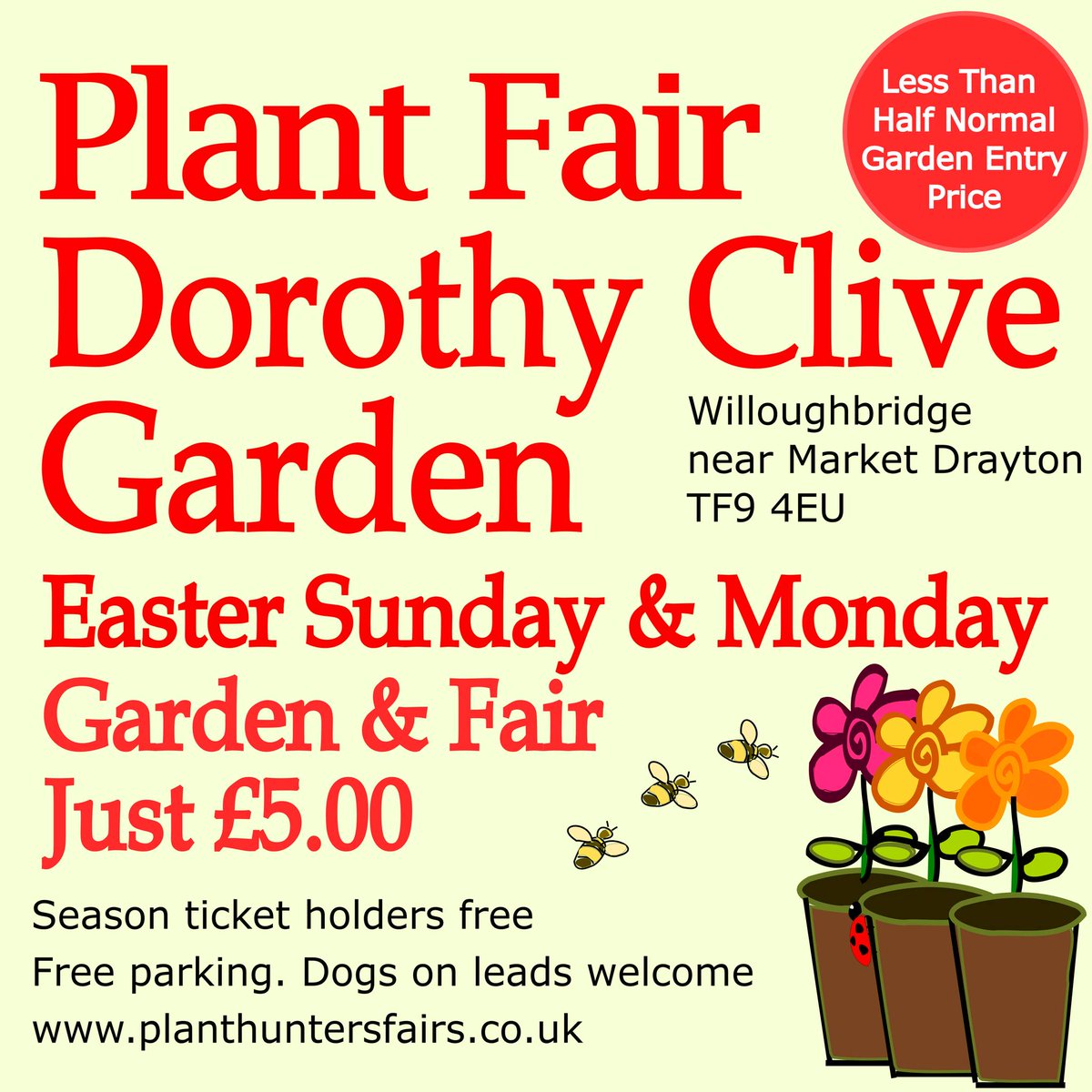 PLANT HUNTERS FAIR - Sunday 31st and Monday 1st April from 10.00am to 5.00pm. Entry to Plant Fair and Garden £5 per adult, £2 child aged 5-17.
Book your ticket now via the following link: ticketsource.co.uk/whats-on?q=pla…