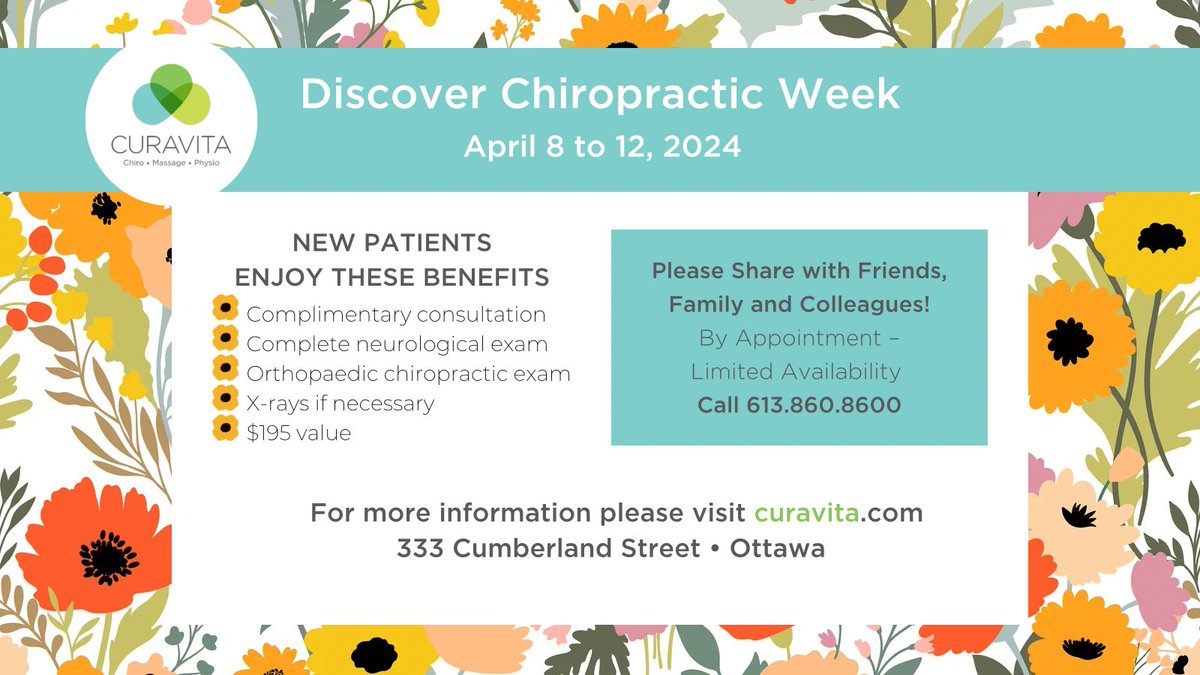 Discover Chiropractic Week is happening at our clinics this April 8-13. Booking a complimentary new patient exam is easy as 1-2-3: curavita.com/discover-chiro…