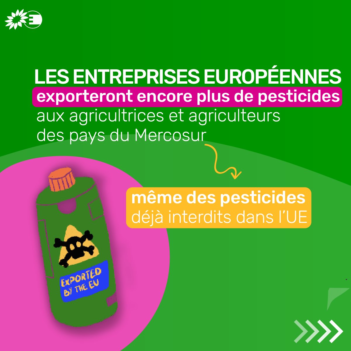 saskiabricmont's tweet photo. Les #pesticides empoisonnent l'Europe et les pays auxquels elle en vend, dont le #Mercosur
Il y a urgence à mettre fin à ce commerce toxique!
🫷 interdisons les exportations de pesticides dont l'usage est banni dans l'UE
🫷#StopUEMercosur
Semaine @Alter_Pesticide #SPAP 🌻 https://t.co/YZlDi4iYK2