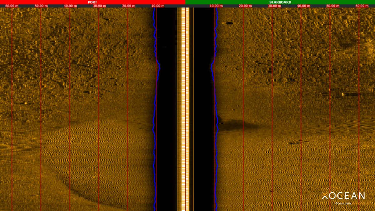 This USV towed Side-Scan Sonar is displaying data from a Klein 4K-SVY at 600khz frequency. This data allows us to visualise and map seabed features such as different sedimentation and locate point targets such as boulders.  Visit us at xocean.com