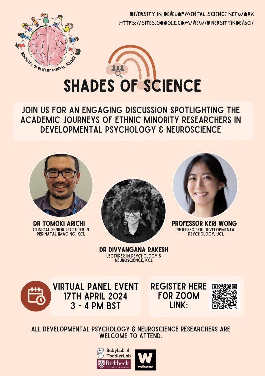 ⭐ The Diversity in Developmental Science Network is excited to present its first virtual panel event on April 17th, 3-4 pm BST! We'll be spotlighting ethnic minority researchers in academia. Register your place using the QR code in the flyer! #DiversityInScience