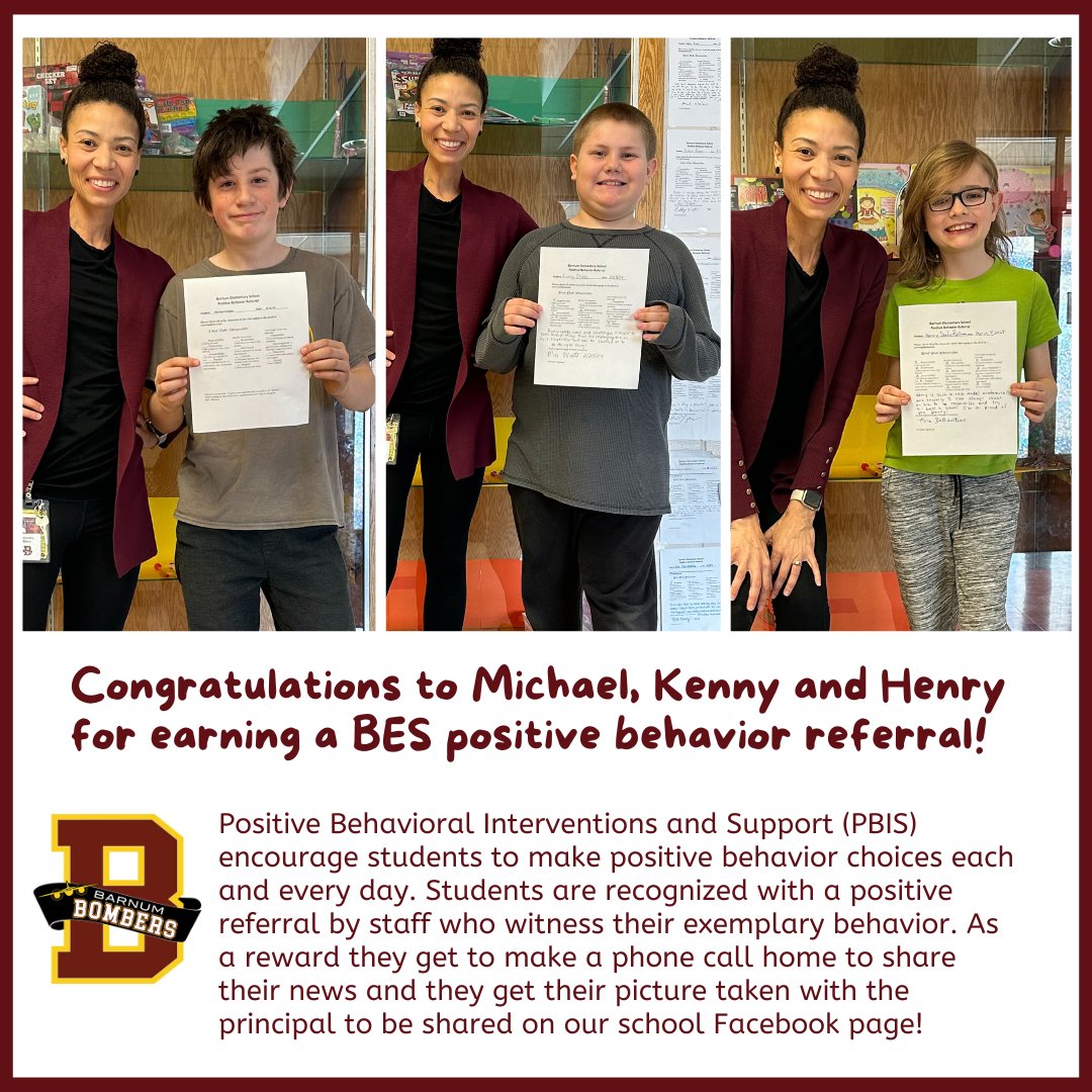 BarnumSchools's tweet image. #BES #PBIS #PositiveReferrals #BarnumBombers