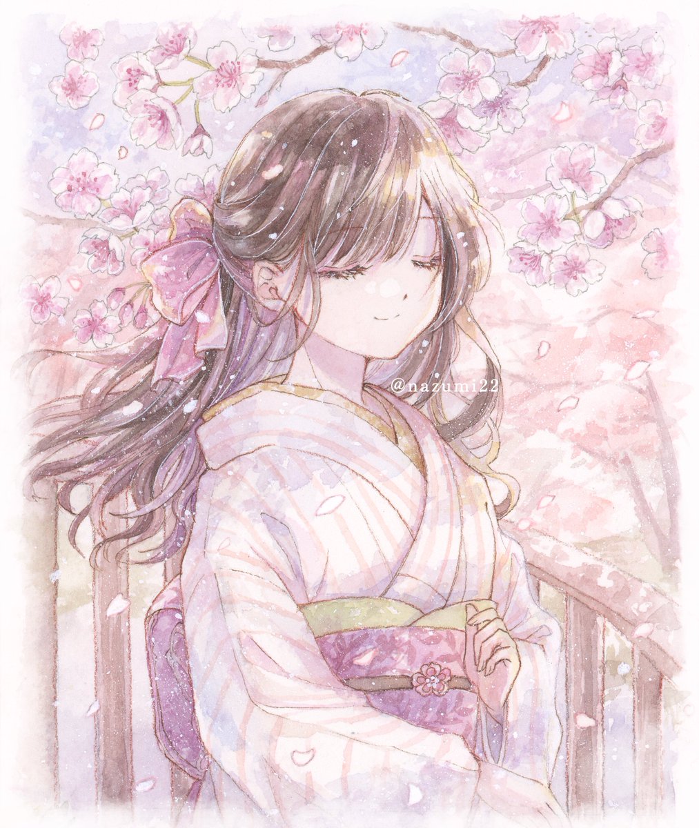 「桜色にとける#透明水彩 #アナログ絵 #oc 」|なずみ紫帆のイラスト