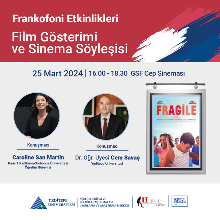 Frankofoni etkinlikleri kapsamında, Bölümümüz ve KEKAM işbirliği ile 25-26 Mart tarihlerinde 'Senaryo Atölyesi' ve 'Film Gösterimi ve Sinema Söyleşisi' etkinlikleri gerçekleştirilecektir.

#yeditepeiibf
#yeditepeüniversitesi
#frankofoni
#francophonie2024